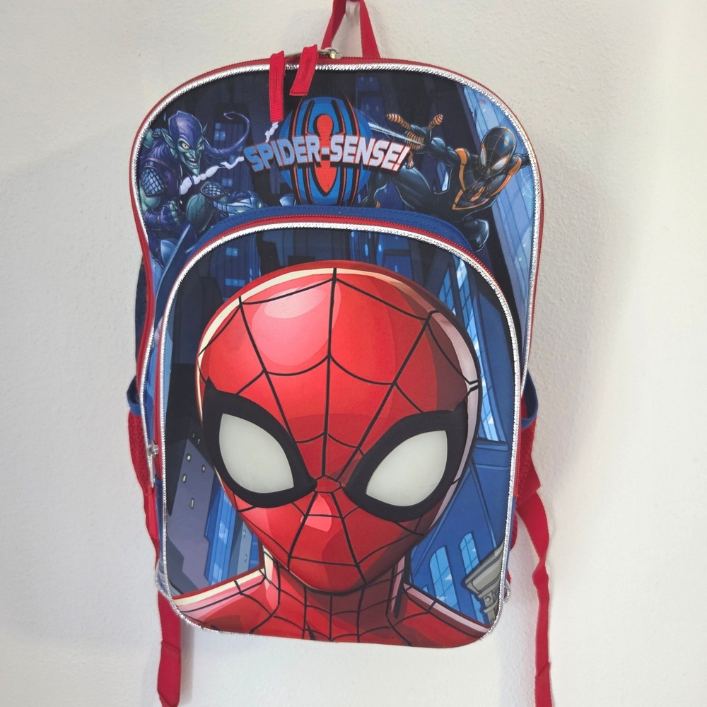Marvel Spider-Man Backpack Bioworld 3D Molded Light Up Eyes Blue Red Kids Bag